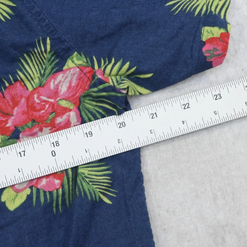 J.Crew Button Up Short Sleeve Shirt Mens M Slim Blue Floral Cotton Linen E8666